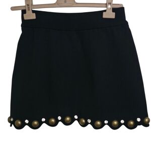 AREA NYC Studded Rhinestone Scalloped Mini Skirt Black Designer Size S